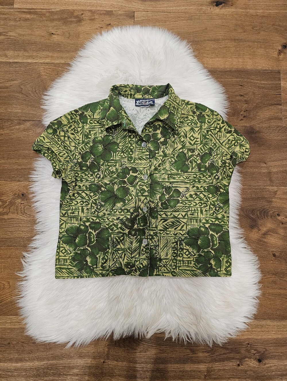 Vintage Miken Green and Yellow Floral Hawaiian Shirt